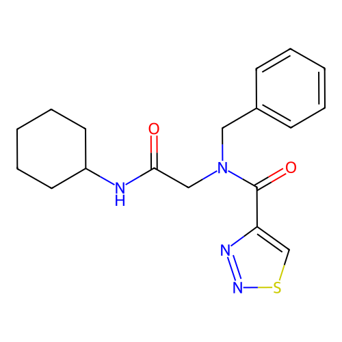 N-benzyl-N-[2-(cyclohexylamino)-2-oxoethyl]thiadiazole-4-carboxamide structure