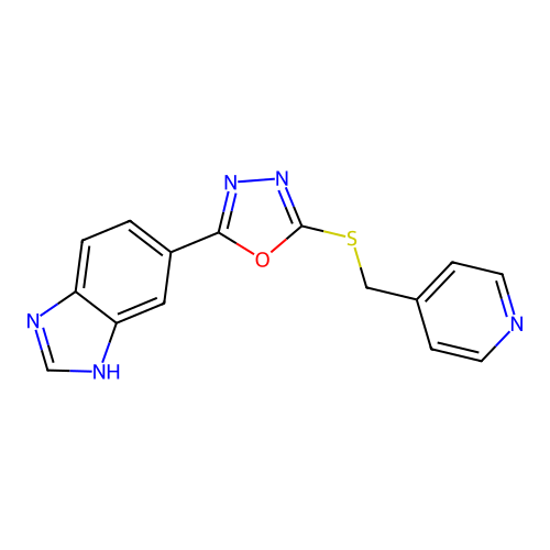 2-(3H-benzimidazol-5-yl)-5-(pyridin-4-ylmethylsulfanyl)-1,3,4-oxadiazole structure