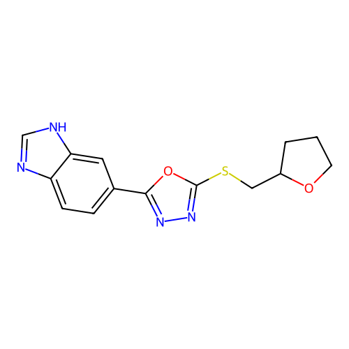 2-(3H-benzimidazol-5-yl)-5-(oxolan-2-ylmethylsulfanyl)-1,3,4-oxadiazole structure