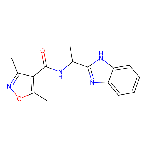 N-[1-(1H-benzimidazol-2-yl)ethyl]-3,5-dimethyl-1,2-oxazole-4-carboxamide structure