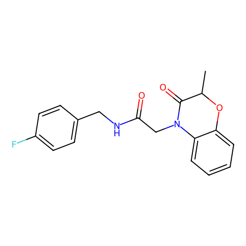 N-[(4-fluorophenyl)methyl]-2-(2-methyl-3-oxo-1,4-benzoxazin-4-yl)acetamide structure
