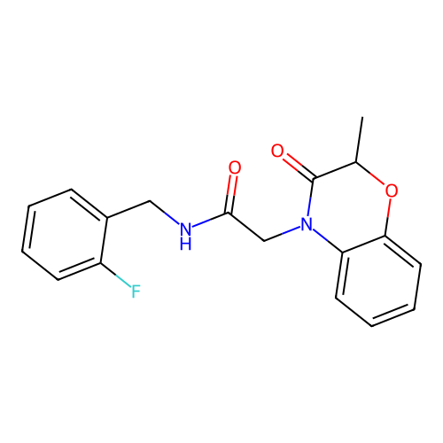 N-[(2-fluorophenyl)methyl]-2-(2-methyl-3-oxo-1,4-benzoxazin-4-yl)acetamide structure