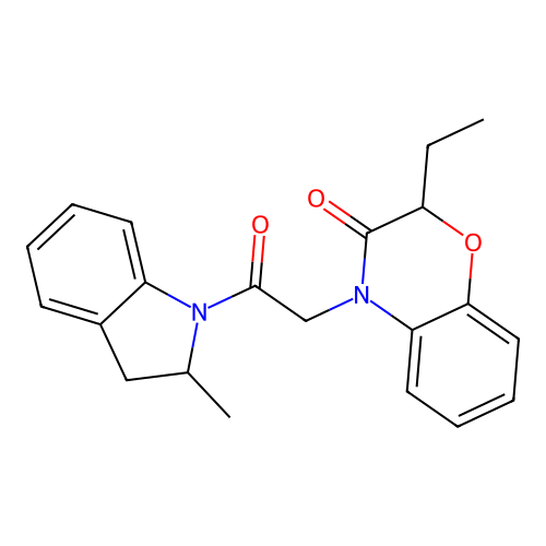 2-Ethyl-4-[2-(2-methyl-2,3-dihydroindol-1-yl)-2-oxoethyl]-1,4-benzoxazin-3-one structure