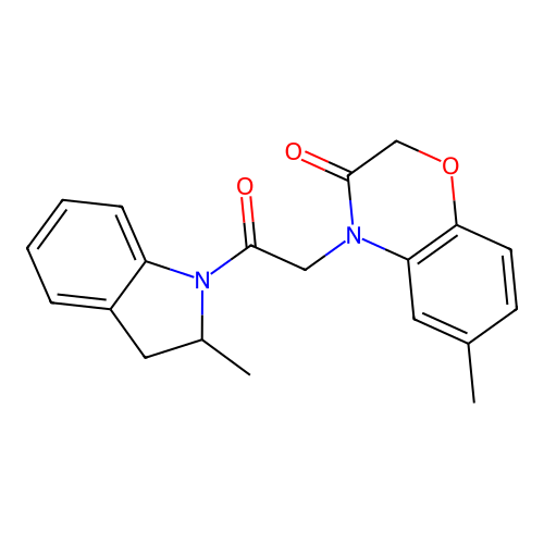 6-Methyl-4-[2-(2-methyl-2,3-dihydroindol-1-yl)-2-oxoethyl]-1,4-benzoxazin-3-one structure