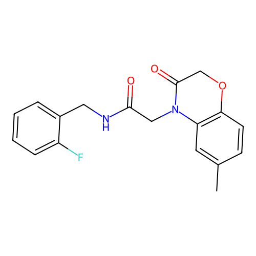N-[(2-fluorophenyl)methyl]-2-(6-methyl-3-oxo-1,4-benzoxazin-4-yl)acetamide structure