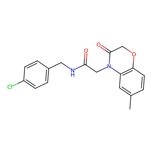 N-[(4-chlorophenyl)methyl]-2-(6-methyl-3-oxo-1,4-benzoxazin-4-yl)acetamide structure
