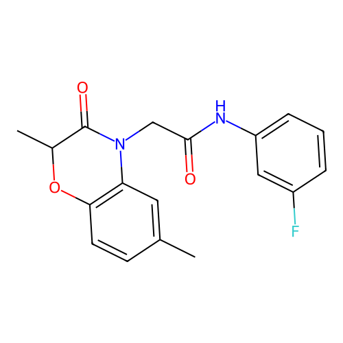 2-(2,6-dimethyl-3-oxo-1,4-benzoxazin-4-yl)-N-(3-fluorophenyl)acetamide structure