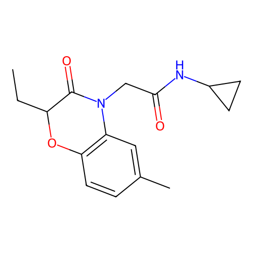 N-cyclopropyl-2-(2-ethyl-6-methyl-3-oxo-1,4-benzoxazin-4-yl)acetamide structure