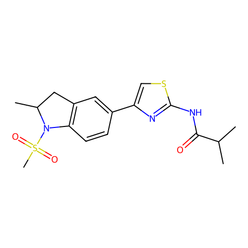 2-methyl-N-[4-(2-methyl-1-methylsulfonyl-2,3-dihydroindol-5-yl)-1,3-thiazol-2-yl]propanamide structure
