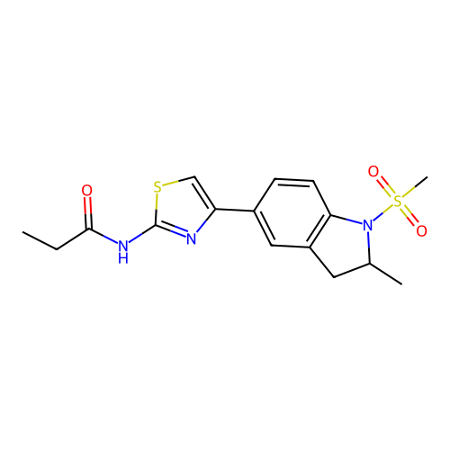 N-{4-[2-methyl-1-(methylsulfonyl)indolin-5-yl]-1,3-thiazol-2-yl}propanamide structure