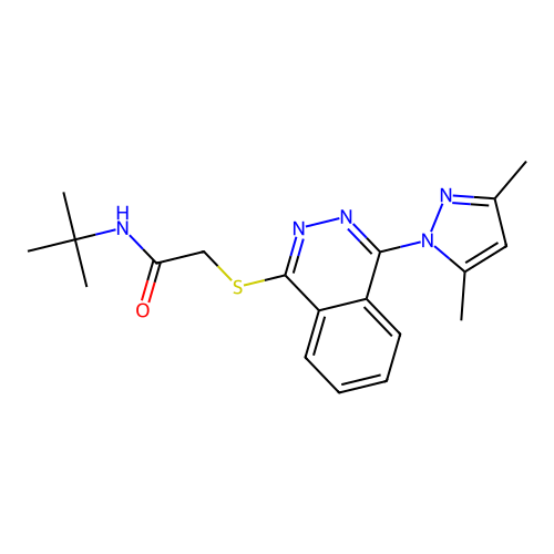 2-{[4-(3,5-Dimethyl-1H-pyrazol-1-yl)-1-phthalazinyl]sulfanyl}-N-(2-methyl-2-propanyl)acetamide structure