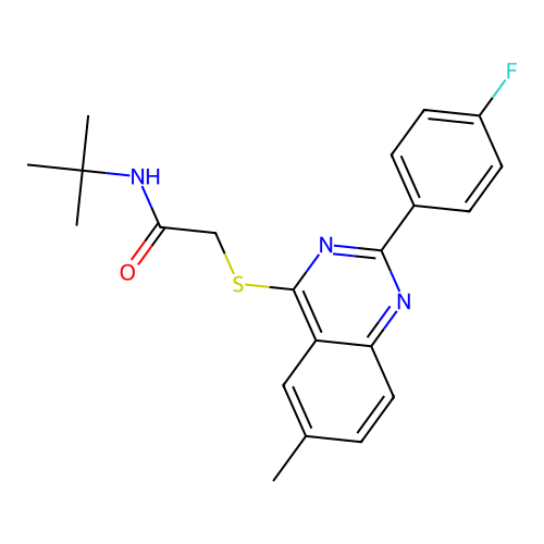 N-tert-butyl-2-[2-(4-fluorophenyl)-6-methylquinazolin-4-yl]sulfanylacetamide structure