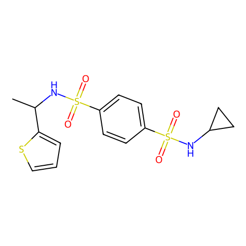 1-N-cyclopropyl-4-N-(1-thiophen-2-ylethyl)benzene-1,4-disulfonamide structure