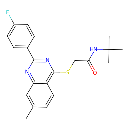 N-tert-butyl-2-[2-(4-fluorophenyl)-7-methylquinazolin-4-yl]sulfanylacetamide structure