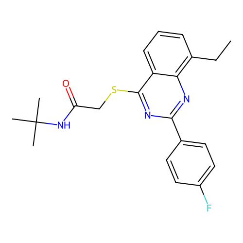 N-tert-butyl-2-[8-ethyl-2-(4-fluorophenyl)quinazolin-4-yl]sulfanylacetamide structure