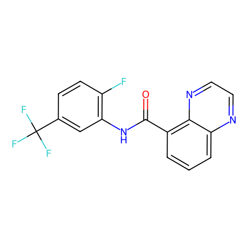 N-[2-fluoro-5-(trifluoromethyl)phenyl]quinoxaline-5-carboxamide structure