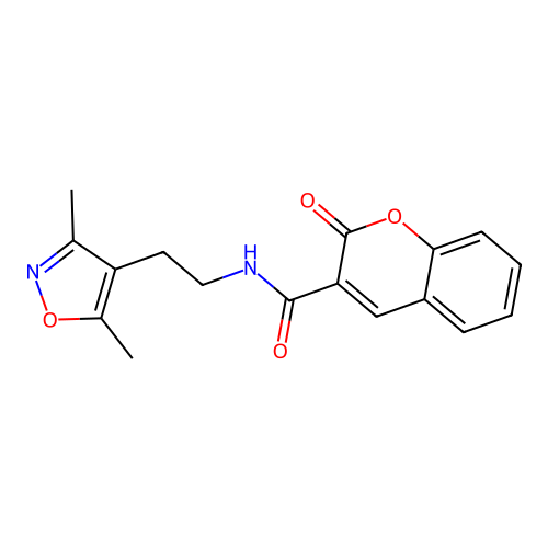 N-[2-(3,5-dimethyl-1,2-oxazol-4-yl)ethyl]-2-oxochromene-3-carboxamide structure