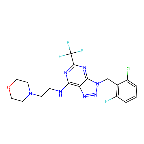 3-[(2-chloro-6-fluorophenyl)methyl]-N-(2-morpholin-4-ylethyl)-5-(trifluoromethyl)triazolo[4,5-d]pyrimidin-7-amine structure