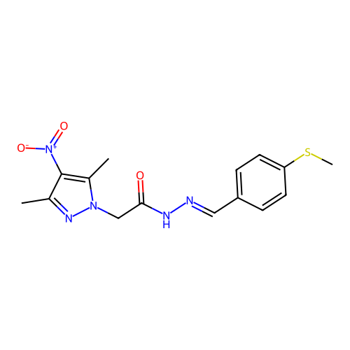 2-(3,5-dimethyl-4-nitro-pyrazol-1-yl)-N-[(4-methylsulfanylphenyl)methylideneamino]acetamide structure