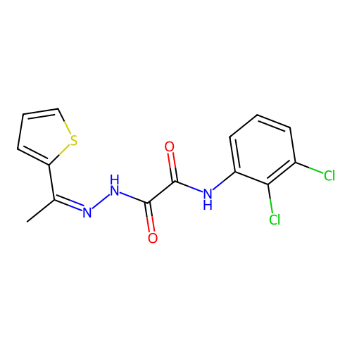 N-(2,3-dichlorophenyl)-N'-(1-thiophen-2-ylethylideneamino)oxamide structure