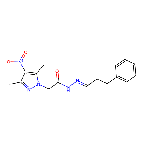 2-(3,5-dimethyl-4-nitropyrazol-1-yl)-N-(3-phenylpropylideneamino)acetamide structure