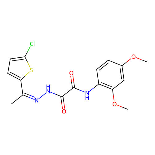 N'-[1-(5-chlorothiophen-2-yl)ethylideneamino]-N-(2,4-dimethoxyphenyl)oxamide structure