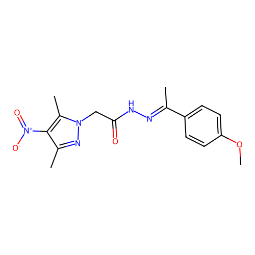 2-(3,5-dimethyl-4-nitro-pyrazol-1-yl)-N-[1-(4-methoxyphenyl)ethylideneamino]acetamide structure