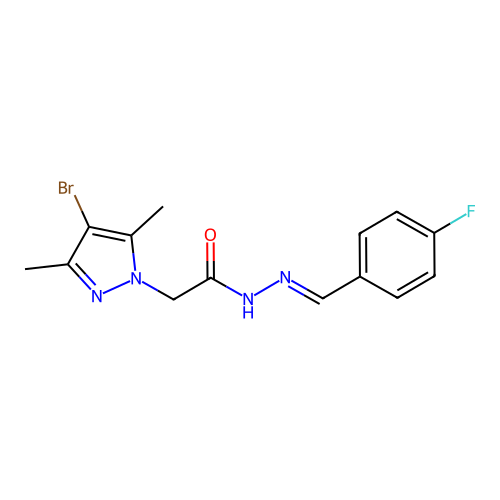 2-(4-bromo-3,5-dimethyl-pyrazol-1-yl)-N-[(4-fluorophenyl)methylideneamino]acetamide structure