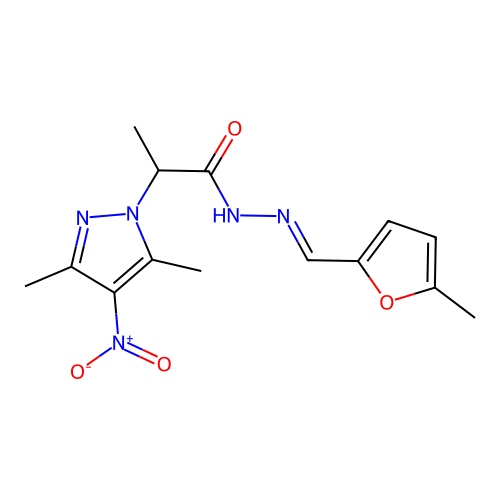 2-(3,5-dimethyl-4-nitro-pyrazol-1-yl)-N-[(5-methyl-2-furyl)methylideneamino]propanamide structure
