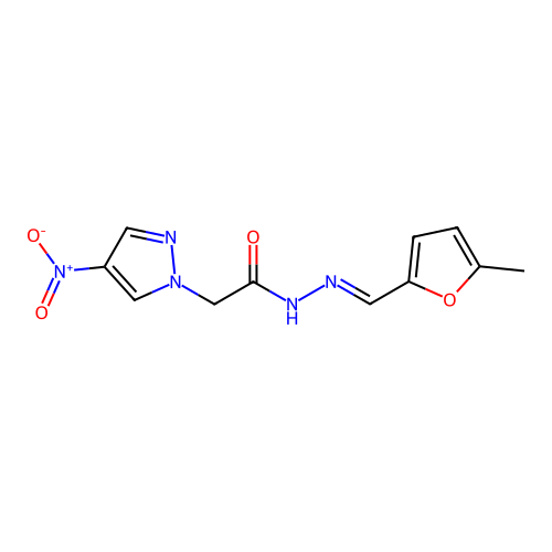 N-[(5-methylfuran-2-yl)methylideneamino]-2-(4-nitropyrazol-1-yl)acetamide structure