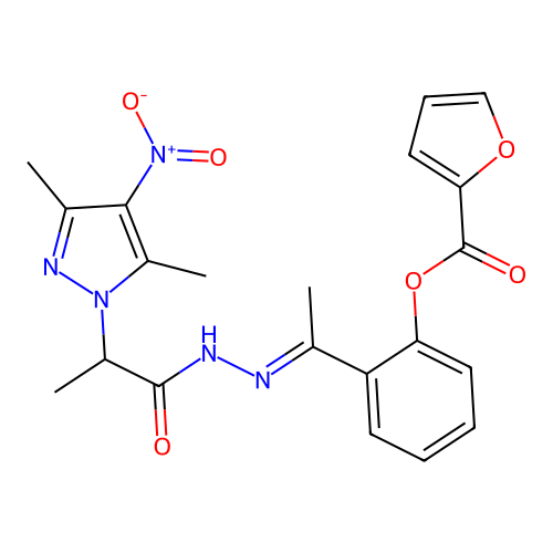 [2-[N-[2-(3,5-dimethyl-4-nitropyrazol-1-yl)propanoylamino]-C-methylcarbonimidoyl]phenyl] furan-2-carboxylate structure