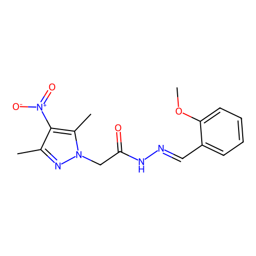 2-(3,5-dimethyl-4-nitro-pyrazol-1-yl)-N-[(2-methoxyphenyl)methylideneamino]acetamide structure