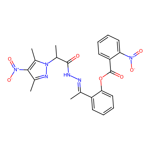 1H-Pyrazole-1-aceticacid,alpha,3,5-trimethyl-4-nitro-,[1-[2-[ oxy]phenyl]ethylidene]hydrazide structure