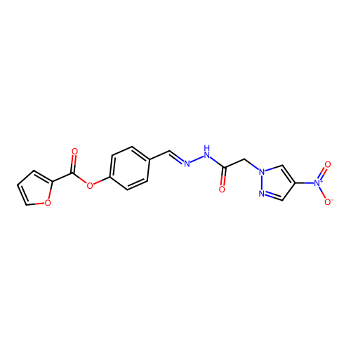 [4-[[[2-(4-nitropyrazol-1-yl)acetyl]hydrazinylidene]methyl]phenyl] Furan-2-carboxylate structure