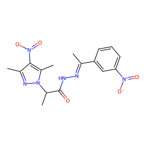 2-(3,5-dimethyl-4-nitro-pyrazol-1-yl)-N-[1-(3-nitrophenyl)ethylideneamino]propanamide structure