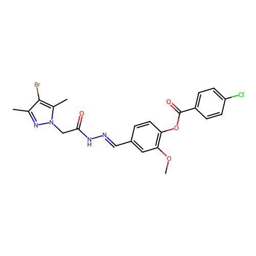 [4-[[[2-(4-bromo-3,5-dimethylpyrazol-1-yl)acetyl]hydrazinylidene]methyl]-2-methoxyphenyl] 4-chlorobenzoate structure