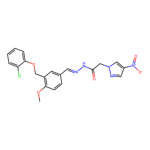 1H-Pyrazole-1-acetic acid, 4-nitro-, [[3-[(2-chlorophenoxy)methyl]-4-methoxyphenyl]methylene]hydrazide (9CI) structure