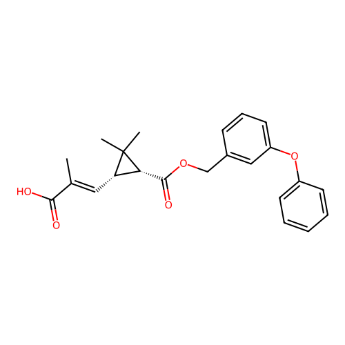 Cyclopropanecarboxylic acid, 3-(2-carboxy-1-propenyl)-2-(hydroxymethyl)-2-methyl-, (3-phenoxyphenyl)methyl ester, (1R-(1alpha,3alpha(E)))- structure