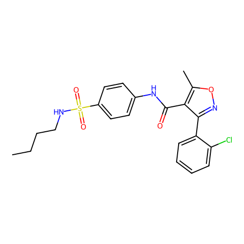 N-[4-(butylsulfamoyl)phenyl]-3-(2-chlorophenyl)-5-methyl-1,2-oxazole-4-carboxamide structure