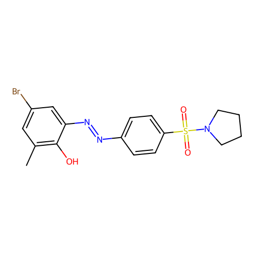 4-bromo-2-methyl-6-{(E)-[4-(pyrrolidin-1-ylsulfonyl)phenyl]diazenyl}phenol structure