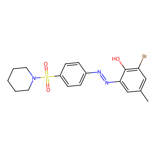 2-bromo-4-methyl-6-{(E)-[4-(piperidin-1-ylsulfonyl)phenyl]diazenyl}phenol structure