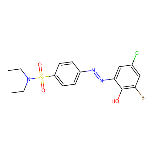 4-[(E)-(3-bromo-5-chloro-2-hydroxyphenyl)diazenyl]-N,N-diethylbenzenesulfonamide structure