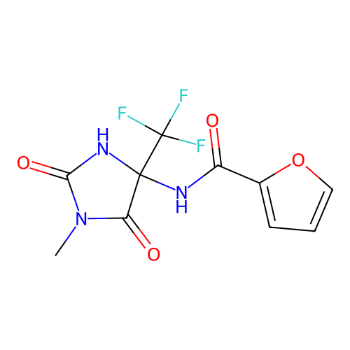 N-[1-methyl-2,5-dioxo-4-(trifluoromethyl)imidazolidin-4-yl]furan-2-carboxamide structure