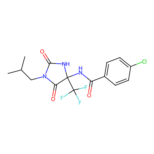 4-chloro-N-[1-(2-methylpropyl)-2,5-dioxo-4-(trifluoromethyl)imidazolidin-4-yl]benzamide structure