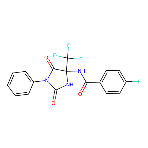 N-[2,5-dioxo-1-phenyl-4-(trifluoromethyl)imidazolidin-4-yl]-4-fluorobenzamide structure