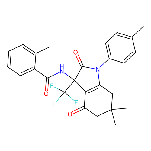 N-[6,6-dimethyl-1-(4-methylphenyl)-2,4-dioxo-3-(trifluoromethyl)-2,3,4,5,6,7-hexahydro-1H-indol-3-yl]-2-methylbenzamide structure