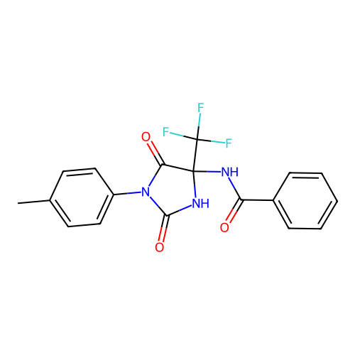 N-[1-(4-methylphenyl)-2,5-dioxo-4-(trifluoromethyl)imidazolidin-4-yl]benzamide structure