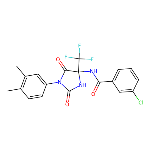 3-chloro-N-[1-(3,4-dimethylphenyl)-2,5-dioxo-4-(trifluoromethyl)imidazolidin-4-yl]benzamide structure