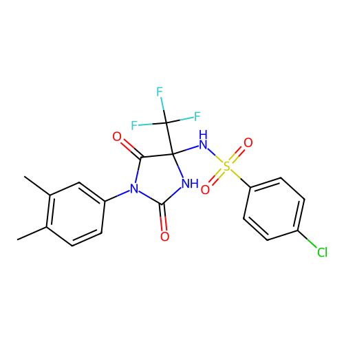 4-chloro-N-(1-(3,4-dimethylphenyl)-2,5-dioxo-4-(trifluoromethyl)imidazolidin-4-yl)benzenesulfonamide structure