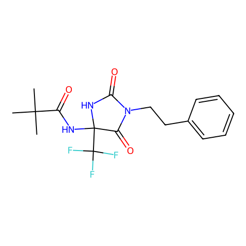 N-(2,5-dioxo-1-phenethyl-4-(trifluoromethyl)imidazolidin-4-yl)pivalamide structure